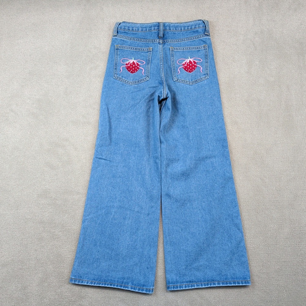 Sweet Stories Size 14 Wide Leg Jeans Strawberry Bow Embroidery Y2K Cottagecore